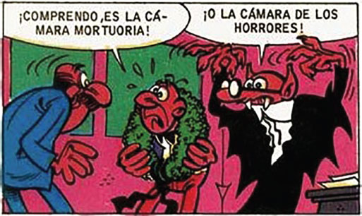 Figura 5: Mortadelo se disfraza de vampiro por la mención a una cámara mortuoria.