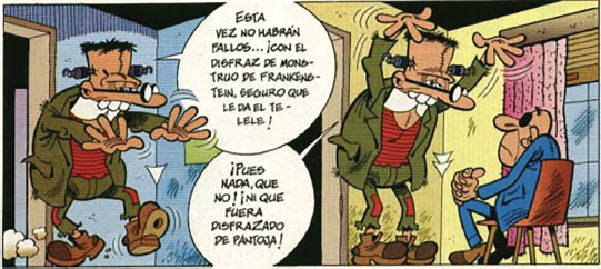 Figura 4: Mortadelo intenta asustar a un personaje impasible.
