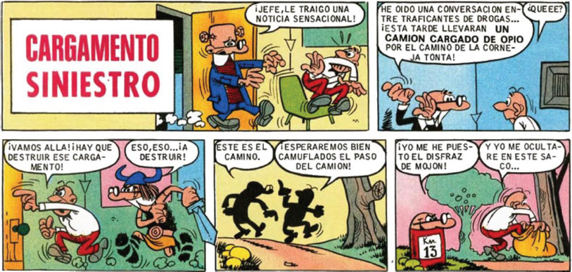 Figura 2: Mortadelo entra por la puerta disfrazado de criatura de Frankenstein.