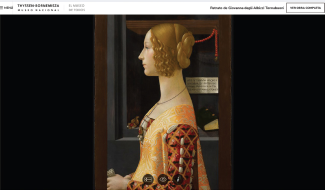 Figura 2: Retrato de Giovanna degli Albizzi Tornabuoni de Domenico Ghirlandaio. Acceso a las obras en calidad gigapíxel.